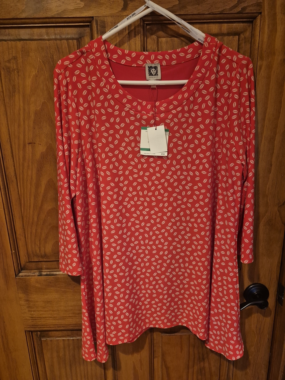 Anne Klein Red Scoop-Neck Printed Tunic